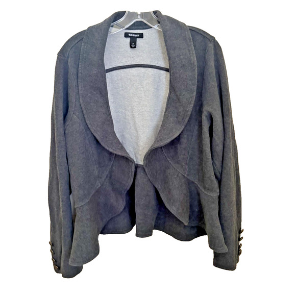 torrid Jackets & Blazers - Torrid Size 2 Ruffle Front Light Jacket Charcoal Gray 100% Cotton Size 2